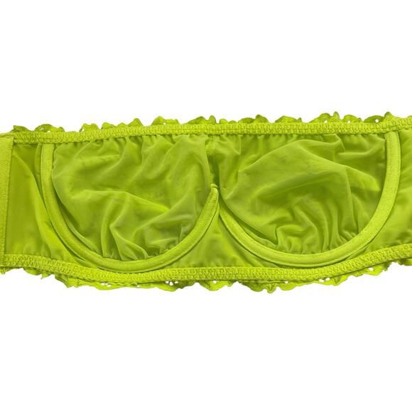 Aerie Womens Bra Size 34D Neon Yellow Lace Bandeau Bralette Strapless Underwire - Picture 5 of 10
